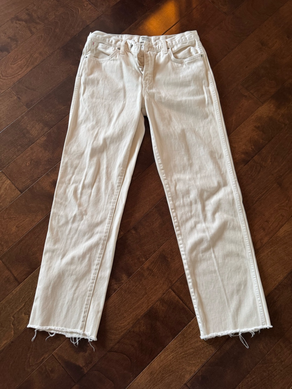 Aritzia Cream Denim Straight Leg Pants